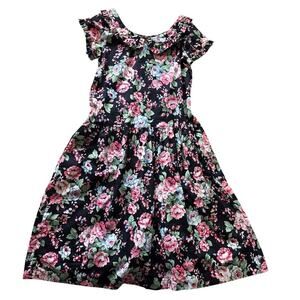 Vintage Floral Print Cottagecore Midi Dress Made in Hawaii Kathy Sunada Black 8